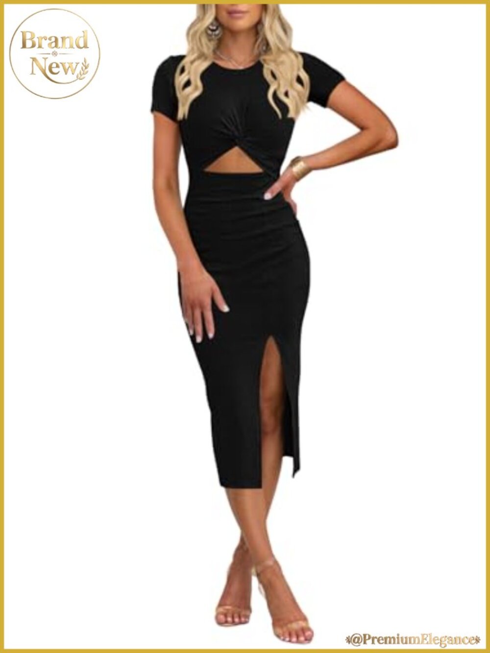 Women's Summer Short Sleeve Cutout Side Slit Midi Dress Bodycon Club Party